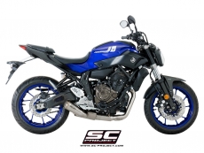 YAMAHA MT-07 (2017 - 2020) Komplette Auspuffanlage 2-1, Edelstahl, mit konischem Schalldämpfer der 70er Jahre