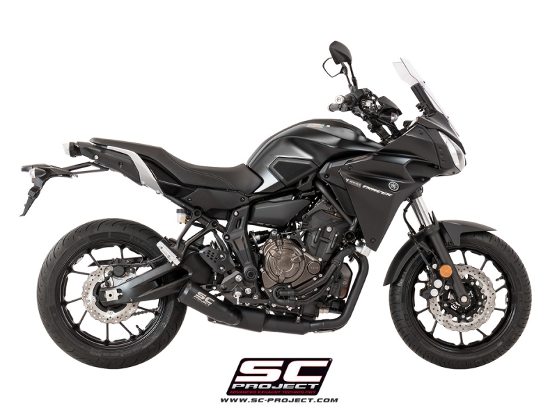 YAMAHA TRACER 700 (2016 - 2019) Komplette Auspuffanlage 2-1, SC-Project, Edelstahl, mit konischem Schalldämpfer der 70er Jahre, mattschwarz lackiert