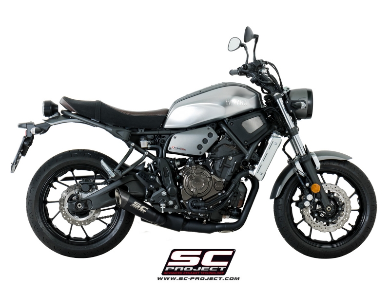 YAMAHA XSR 700 (2016 - 2020) Komplette Auspuffanlage 2-1 SC-Project, mit S1 Schalldämpfer, gebürsteter Edelstahl, mattschwarz lackiert