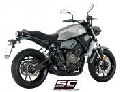 YAMAHA XSR 700 (2016 - 2020) Komplette Auspuffanlage 2-1, mit konischem Schalldämpfer der 70er Jahre, gebürsteter Edelstahl, mattschwarz lackiert