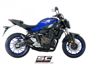 YAMAHA MT-07 (2017 - 2020) Komplette Auspuffanlage 2-1, Edelstahl, mit konischem Schalldämpfer der 70er Jahre, mattschwarz lackiert